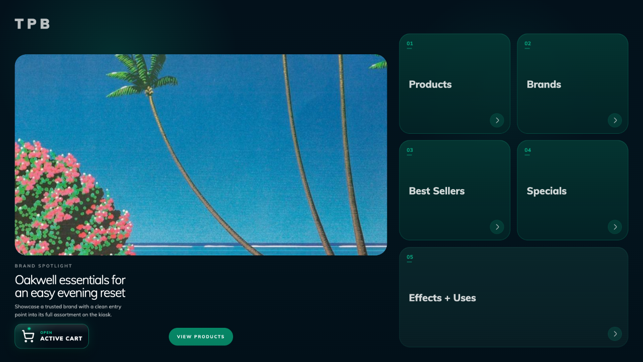 TPB kiosk home screen